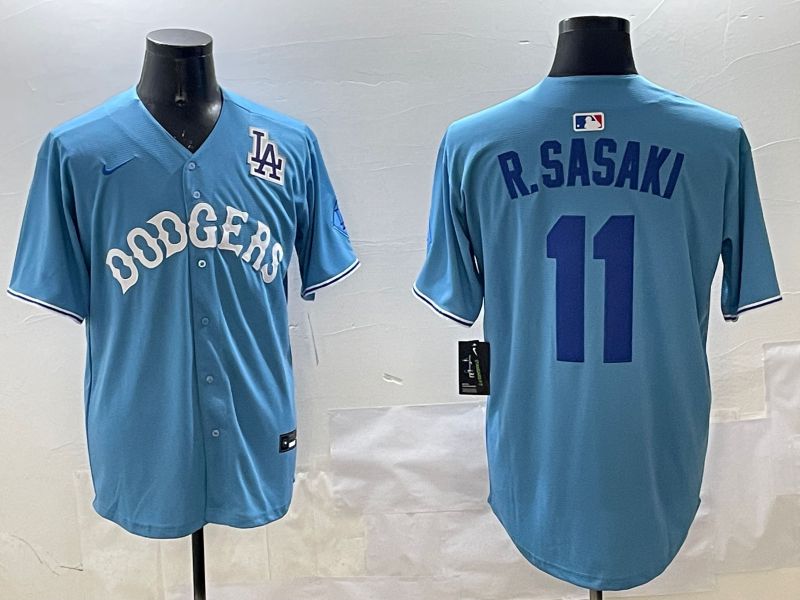 Men Los Angeles Dodgers #11 R.Sasaki Light Blue Joint Name 2025 Nike MLB Jersey style 13->los angeles dodgers->MLB Jersey